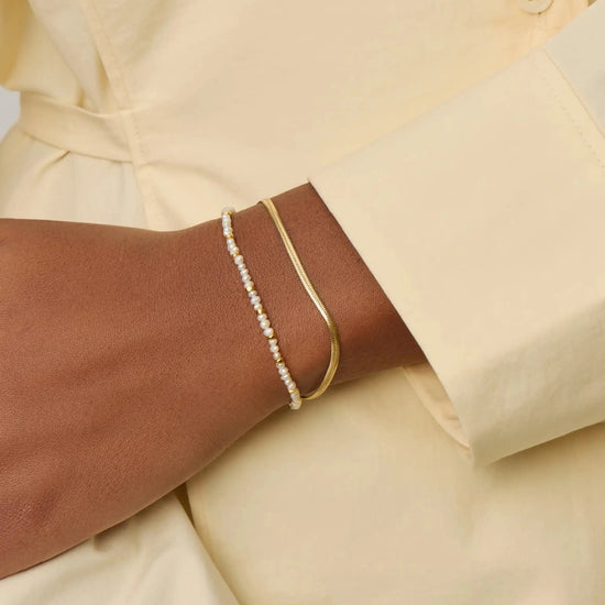 Micro Pearl Beaded & Thin Snake Chain Bracelet Set | 18k Gold Plated/Pearl Bracelets Missoma 