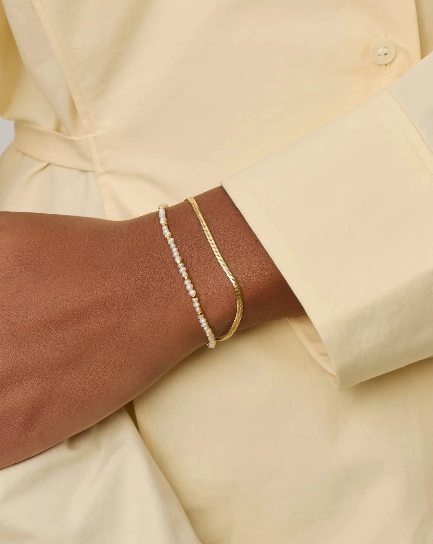 Micro Pearl Beaded & Thin Snake Chain Bracelet Set | 18k Gold Plated/Pearl Bracelets Missoma 