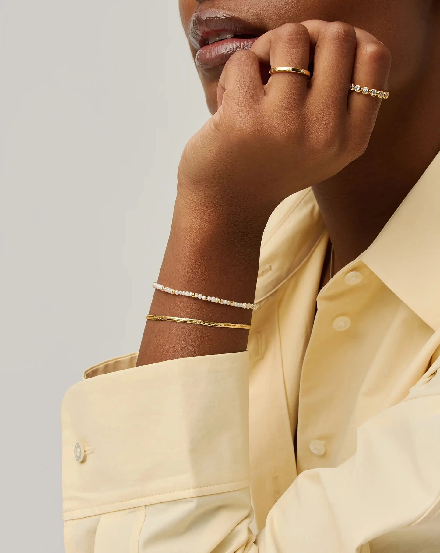 Micro Pearl Beaded & Thin Snake Chain Bracelet Set | 18k Gold Plated/Pearl Bracelets Missoma 