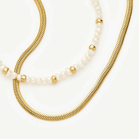 Micro Pearl Beaded & Thin Snake Chain Bracelet Set | 18k Gold Plated/Pearl Bracelets Missoma 