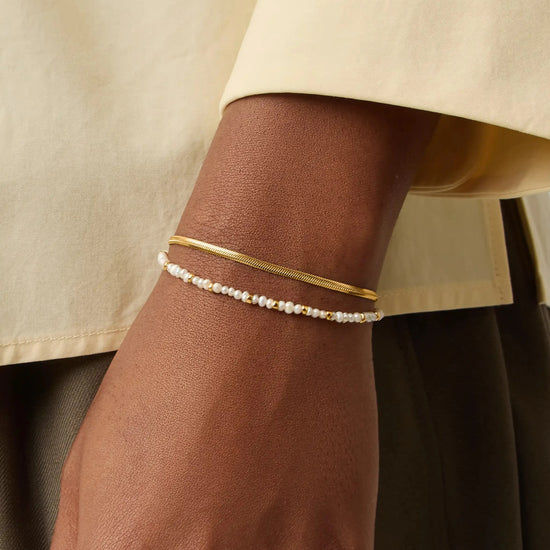 Micro Pearl Beaded & Thin Snake Chain Bracelet Set | 18k Gold Plated/Pearl Bracelets Missoma 