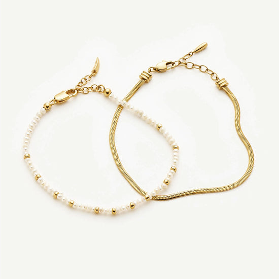 Micro Pearl Beaded & Thin Snake Chain Bracelet Set | 18k Gold Plated/Pearl Bracelets Missoma 