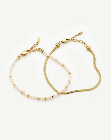 Micro Pearl Beaded & Thin Snake Chain Bracelet Set | 18k Gold Plated/Pearl Bracelets Missoma 