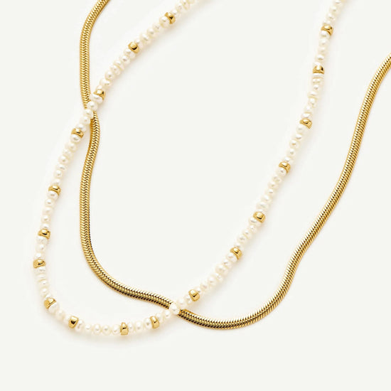 Micro Pearl Beaded & Thin Snake Chain Necklace Set | 18k Gold Plated/Pearl Necklaces Missoma 