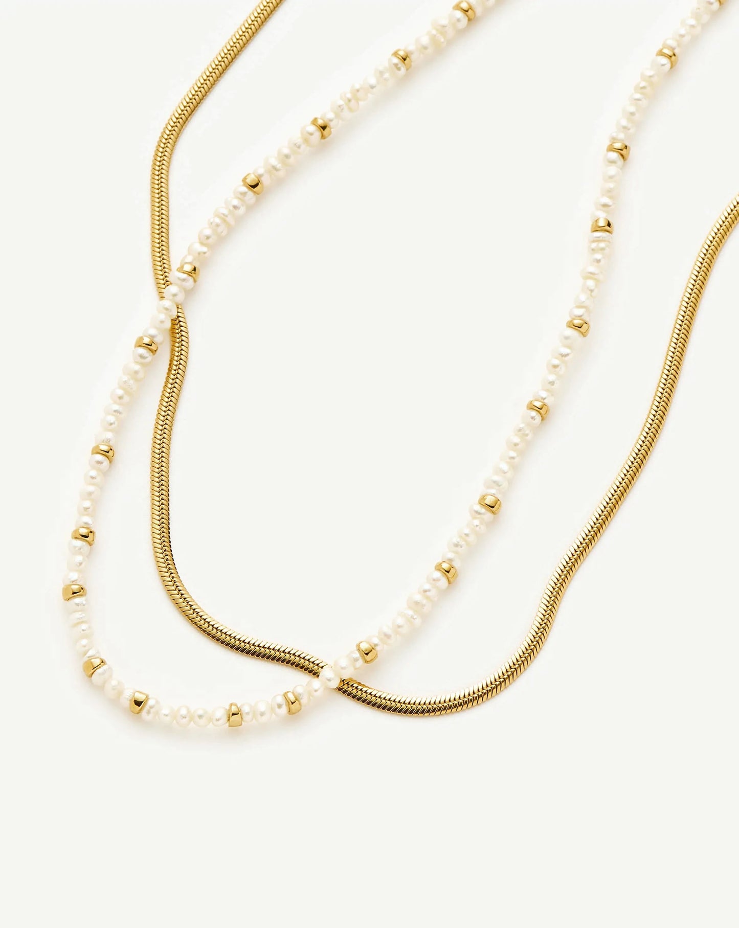 Micro Pearl Beaded & Thin Snake Chain Necklace Set | 18k Gold Plated/Pearl Necklaces Missoma 