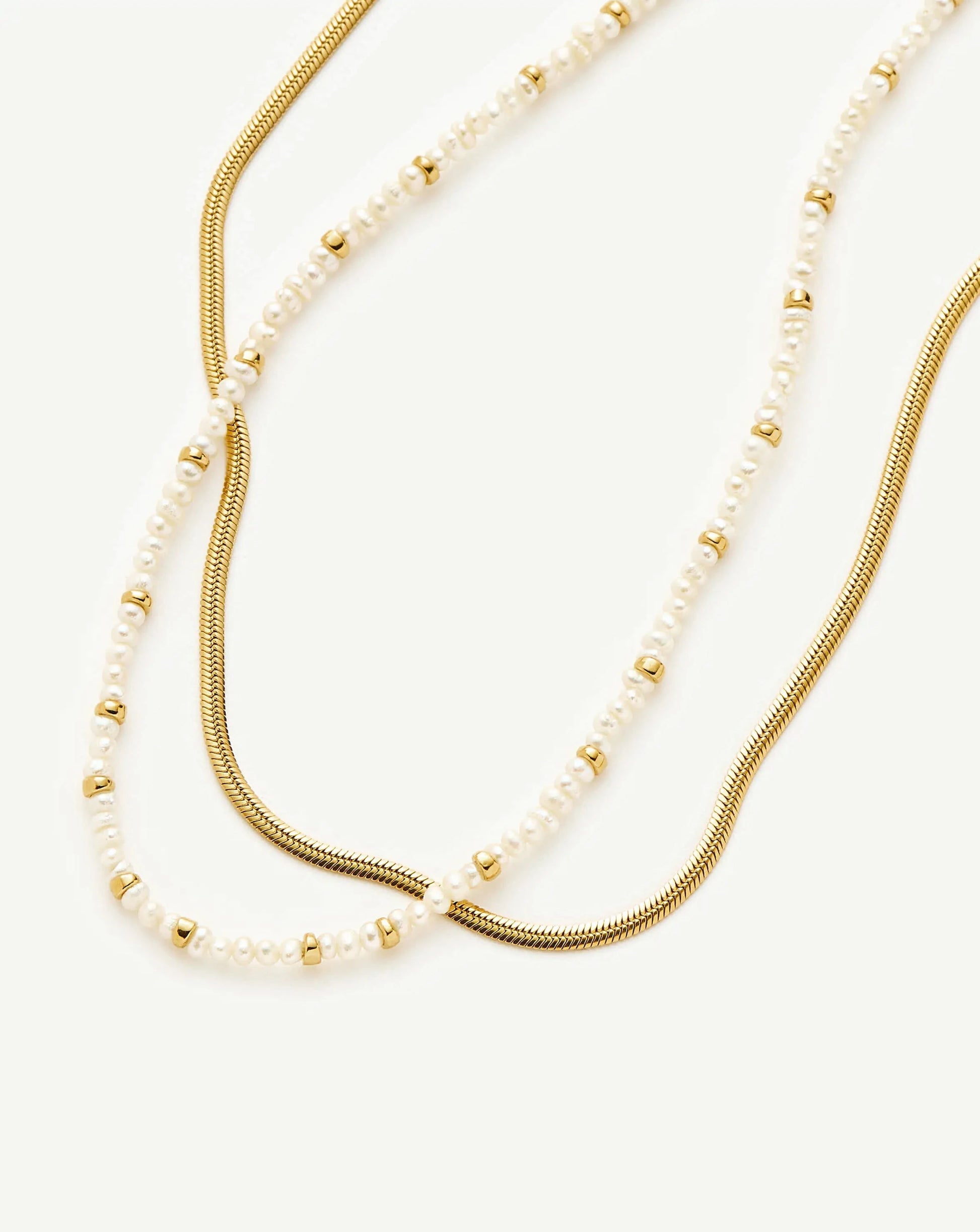 Micro Pearl Beaded & Thin Snake Chain Necklace Set | 18k Gold Plated/Pearl Necklaces Missoma 