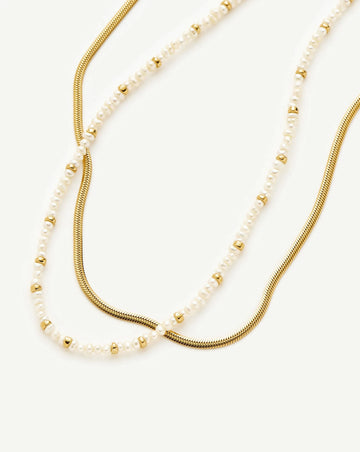 Micro Pearl Beaded & Thin Snake Chain Necklace Set | 18k Gold Plated/Pearl Necklaces Missoma 