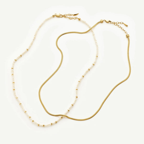 Micro Pearl Beaded & Thin Snake Chain Necklace Set | 18k Gold Plated/Pearl Necklaces Missoma 