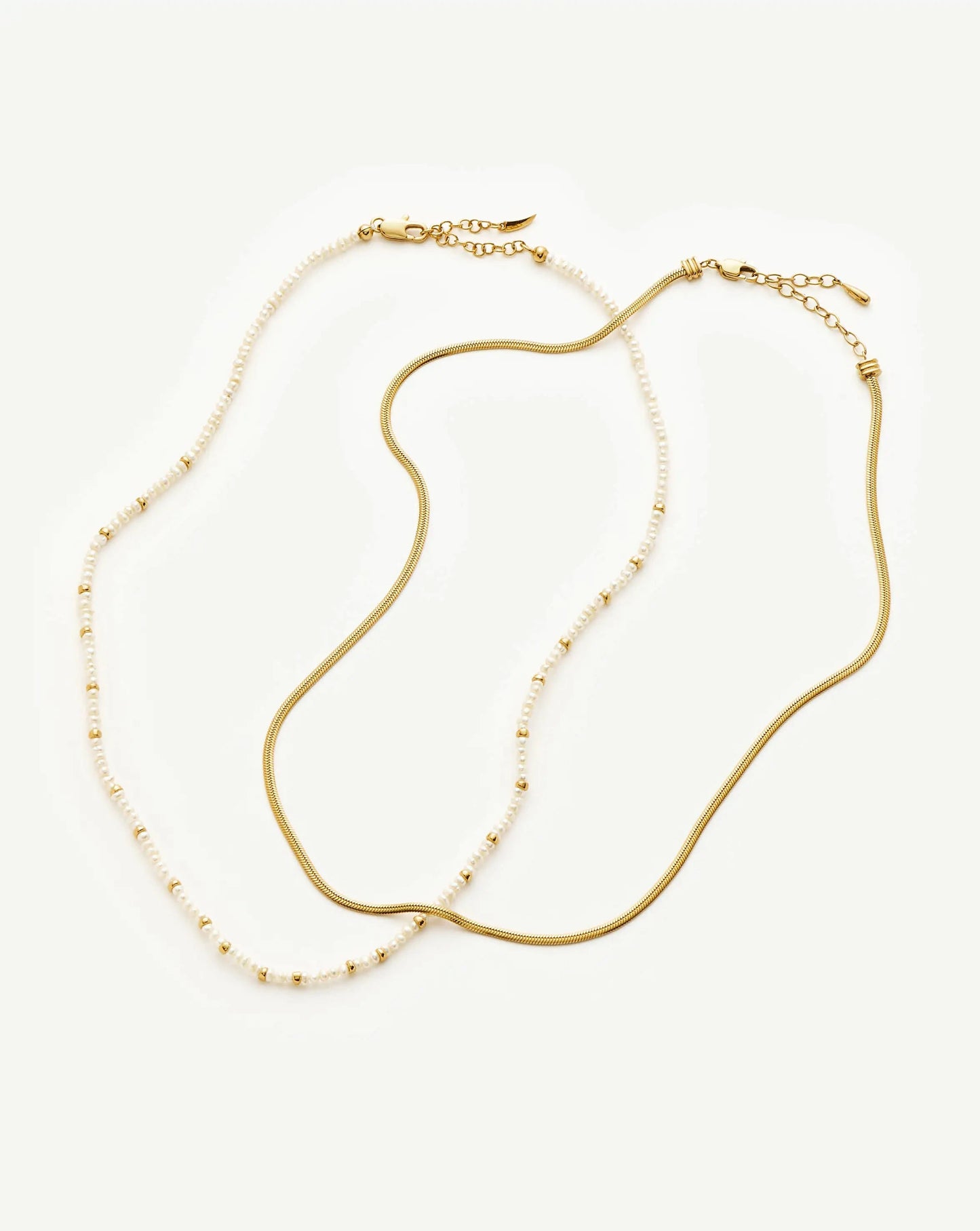 Micro Pearl Beaded & Thin Snake Chain Necklace Set | 18k Gold Plated/Pearl Necklaces Missoma 