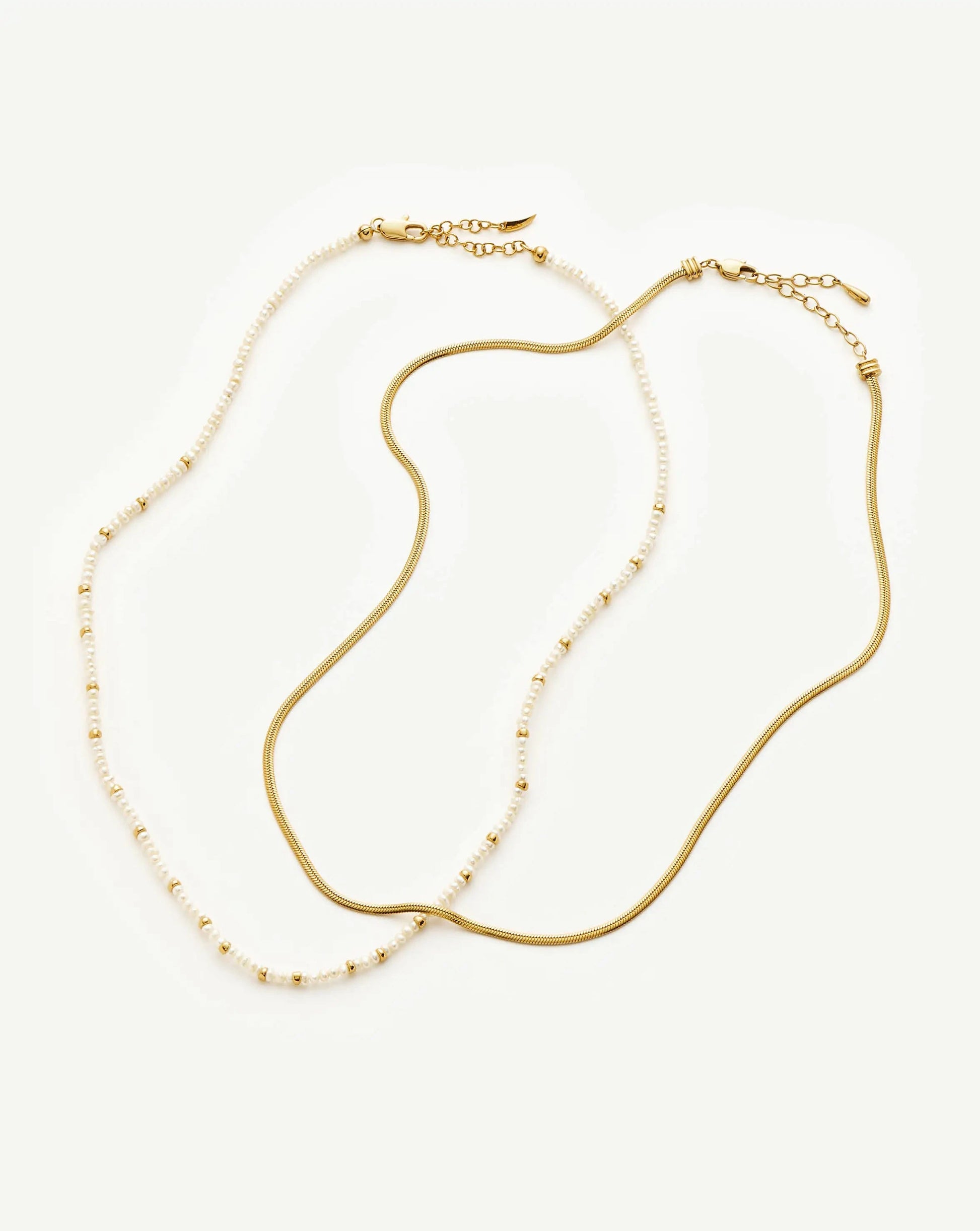 Micro Pearl Beaded & Thin Snake Chain Necklace Set | 18k Gold Plated/Pearl Necklaces Missoma 