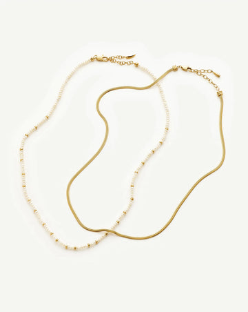 Micro Pearl Beaded & Thin Snake Chain Necklace Set | 18k Gold Plated/Pearl Necklaces Missoma 