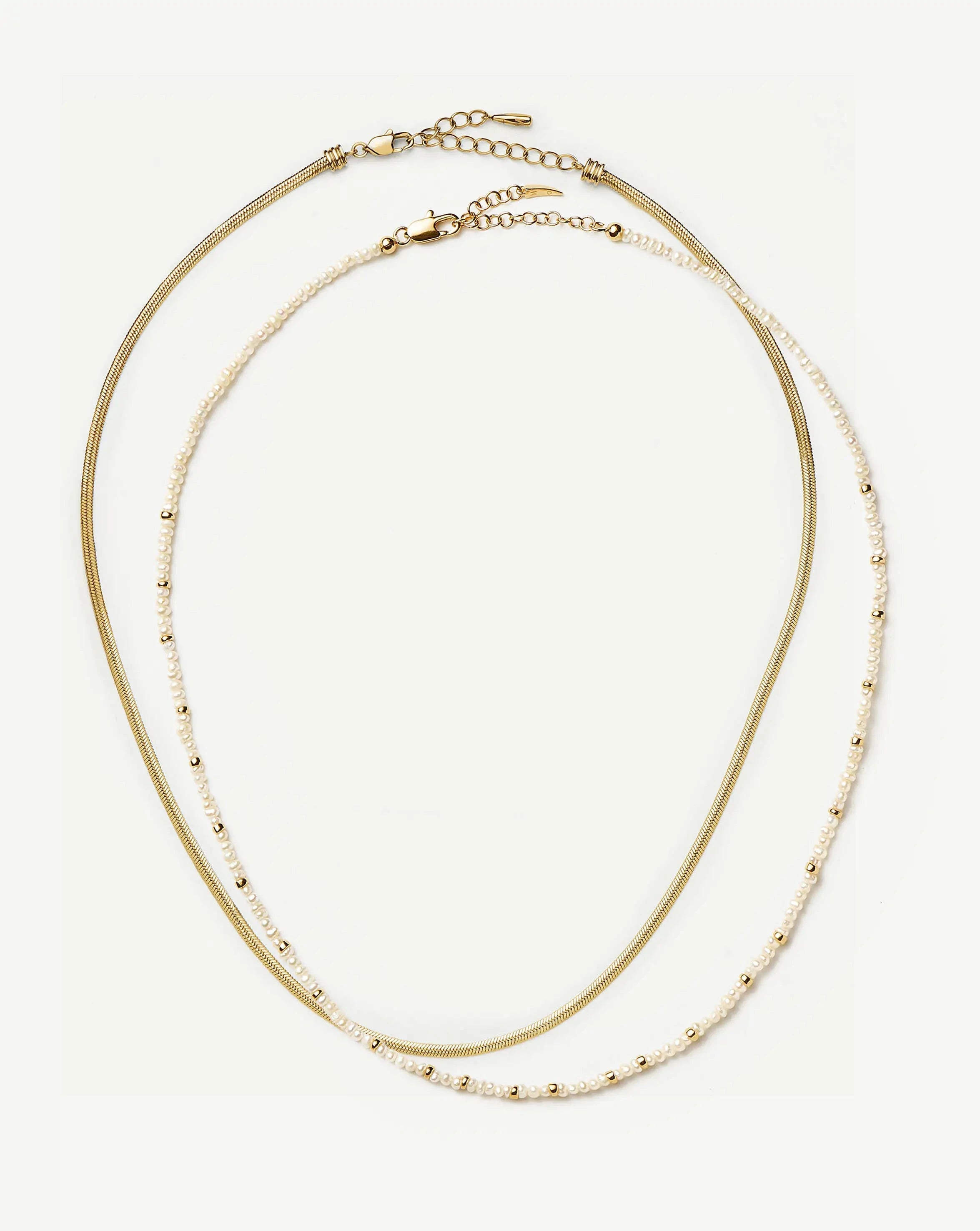 Micro Pearl Beaded & Thin Snake Chain Necklace Set | 18k Gold Plated/Pearl Necklaces Missoma 