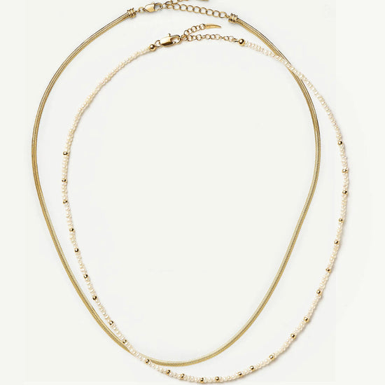 Micro Pearl Beaded & Thin Snake Chain Necklace Set | 18k Gold Plated/Pearl Necklaces Missoma 