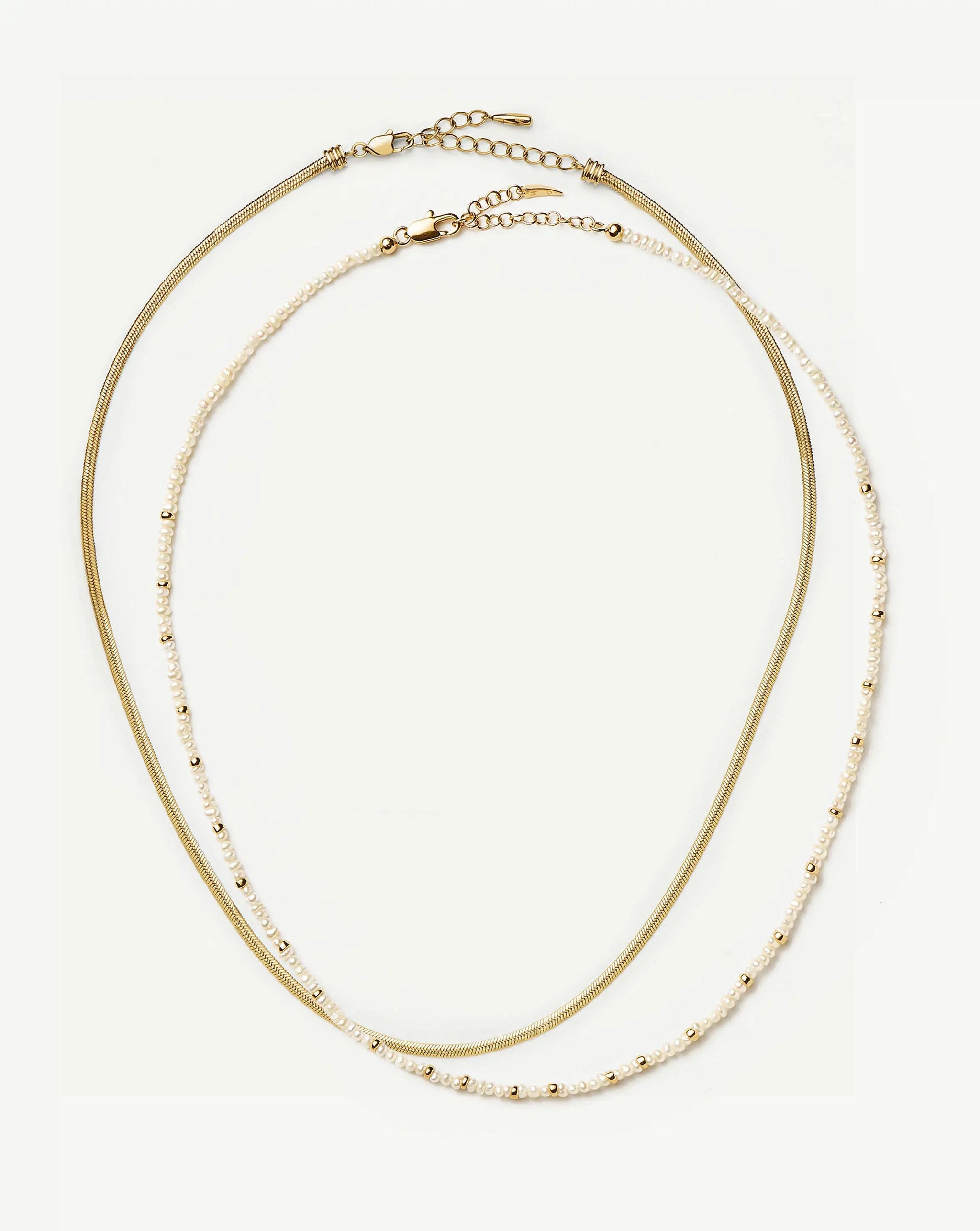 Micro Pearl Beaded & Thin Snake Chain Necklace Set | 18k Gold Plated/Pearl Necklaces Missoma 