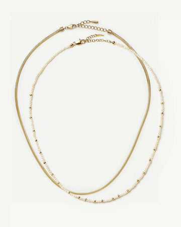 Micro Pearl Beaded & Thin Snake Chain Necklace Set | 18k Gold Plated/Pearl Necklaces Missoma 