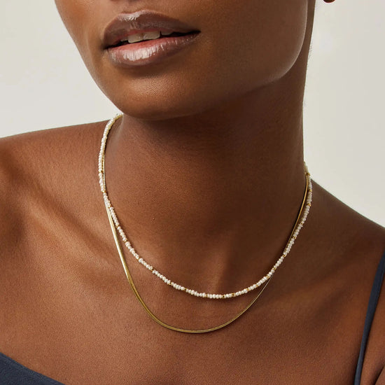 Micro Pearl Beaded & Thin Snake Chain Necklace Set | 18k Gold Plated/Pearl Necklaces Missoma 