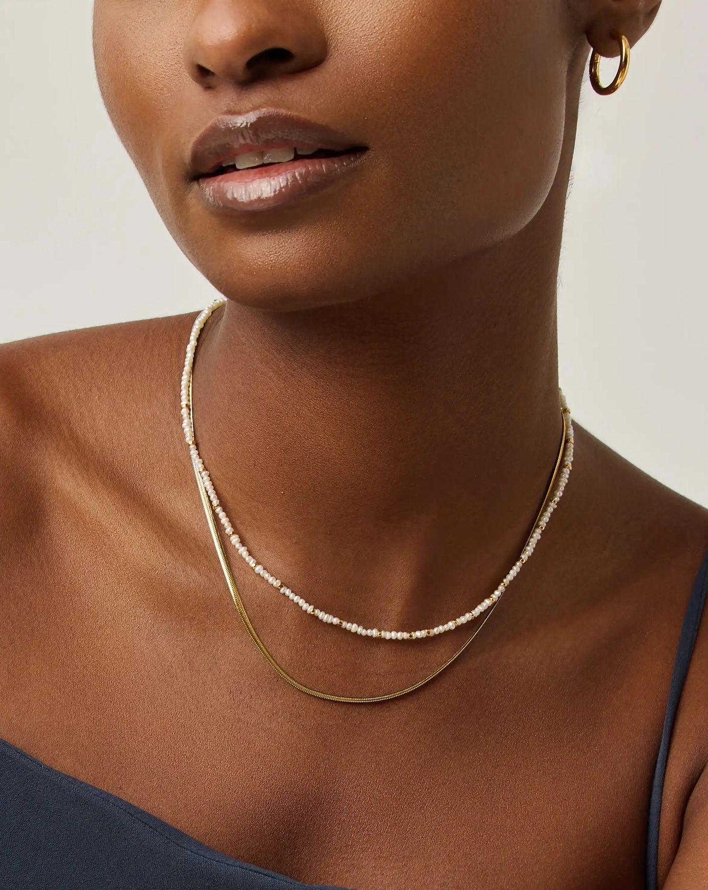 Micro Pearl Beaded & Thin Snake Chain Necklace Set | 18k Gold Plated/Pearl Necklaces Missoma 