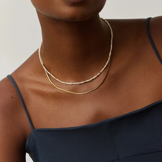 Micro Pearl Beaded & Thin Snake Chain Necklace Set | 18k Gold Plated/Pearl Necklaces Missoma 