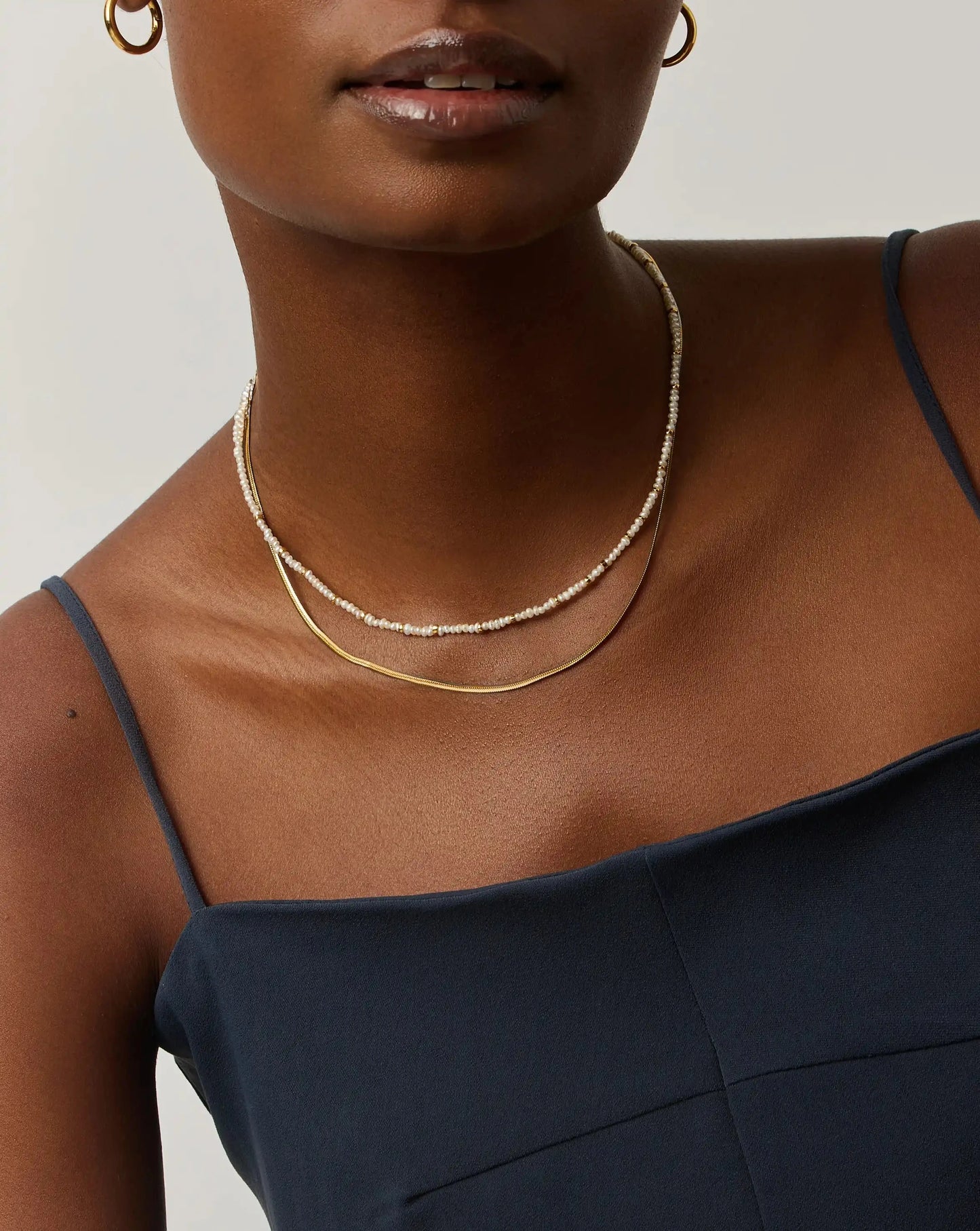 Micro Pearl Beaded & Thin Snake Chain Necklace Set | 18k Gold Plated/Pearl Necklaces Missoma 