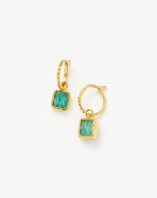 Mini Pyramid Charm Hoop Earrings | 18ct Gold Plated Vermeil/Amazonite Earrings Missoma 