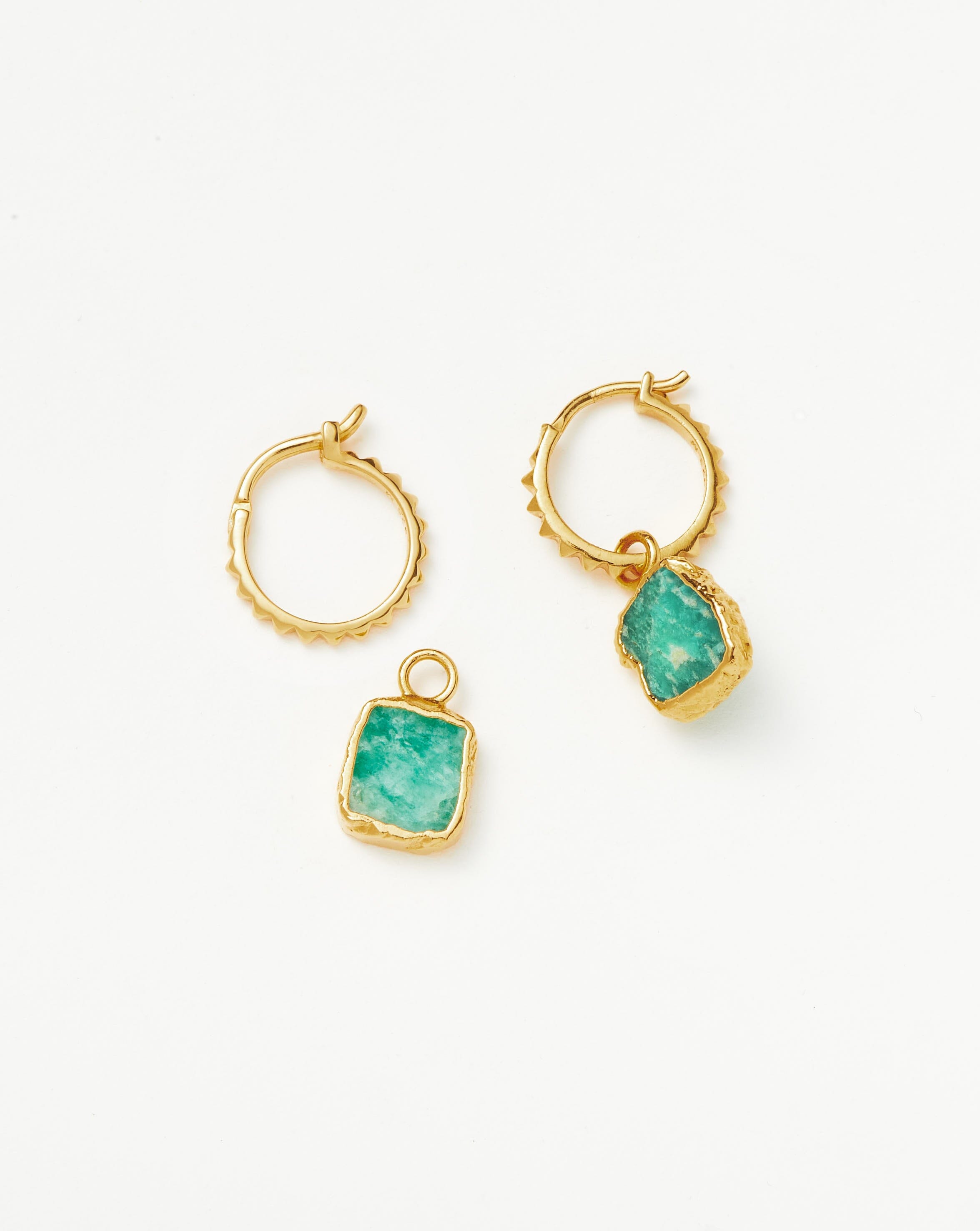 Mini Pyramid Charm Hoop Earrings | 18ct Gold Plated Vermeil/Amazonite