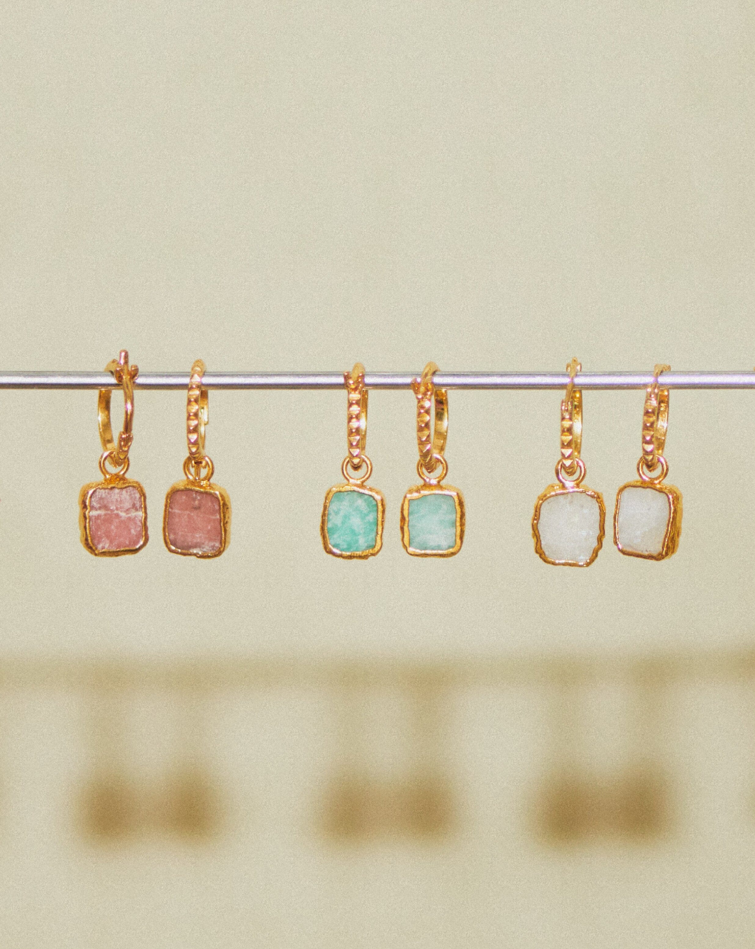 Mini Pyramid Charm Hoop Earrings | 18ct Gold Plated Vermeil/Amazonite