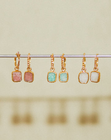 Mini Pyramid Charm Hoop Earrings | 18ct Gold Plated Vermeil/Rhodochrosite Earrings Missoma 