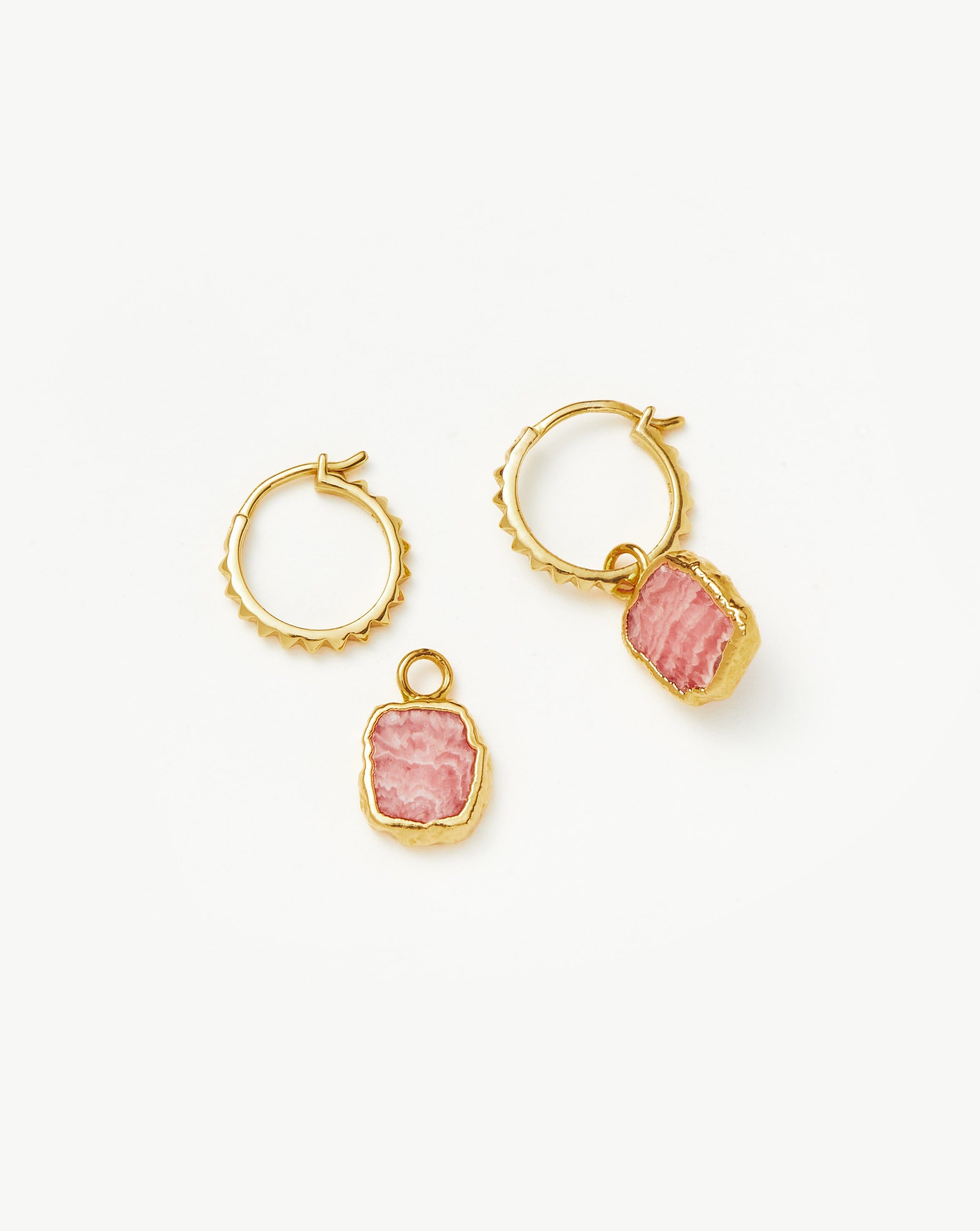 Mini Pyramid Charm Hoop Earrings | 18ct Gold Plated Vermeil/Rhodochrosite