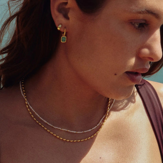 Mini Pyramid Charm Hoop Earrings | 18k Gold Vermeil/Amazonite Earrings Missoma 