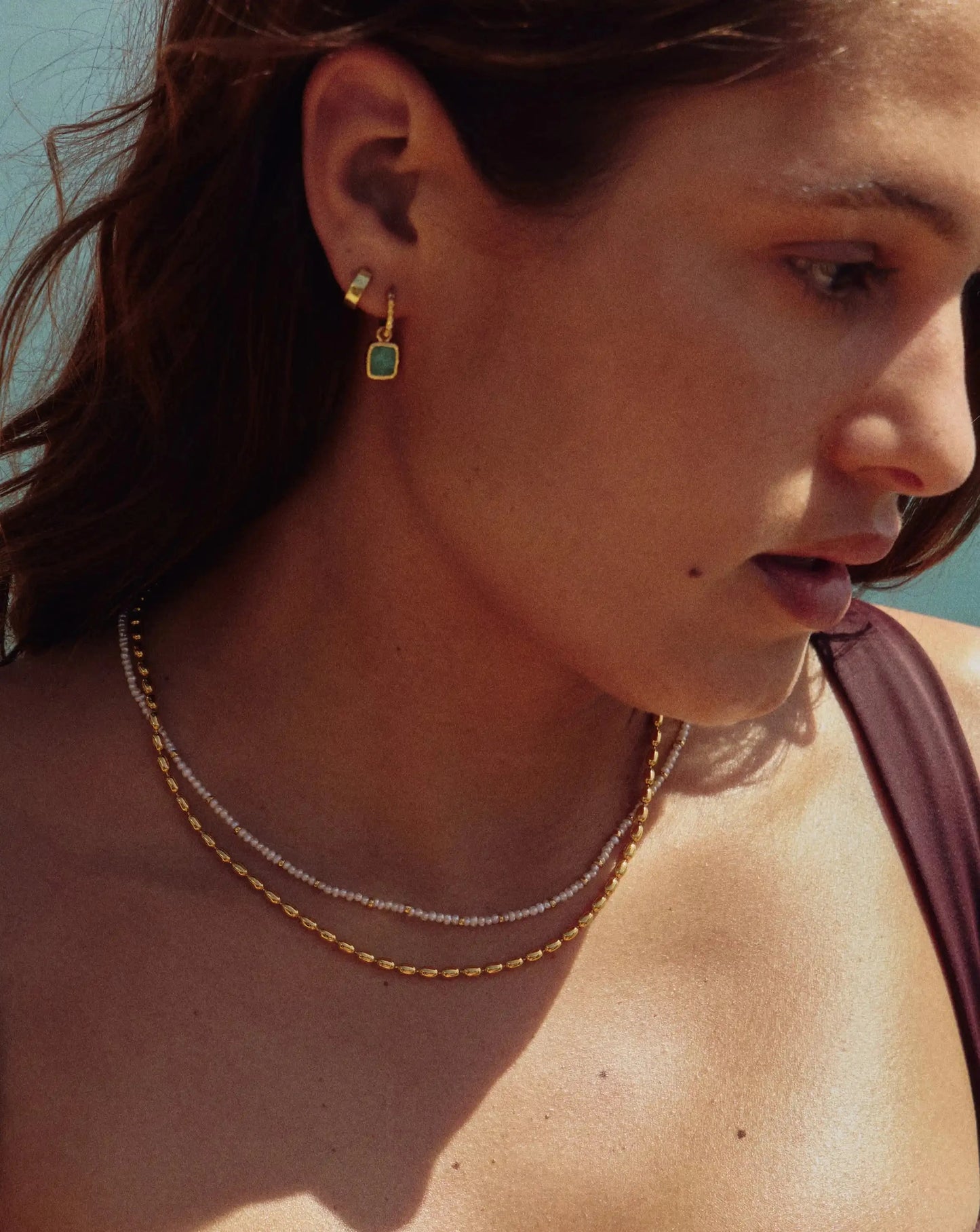 Mini Pyramid Charm Hoop Earrings | 18k Gold Vermeil/Amazonite Earrings Missoma 