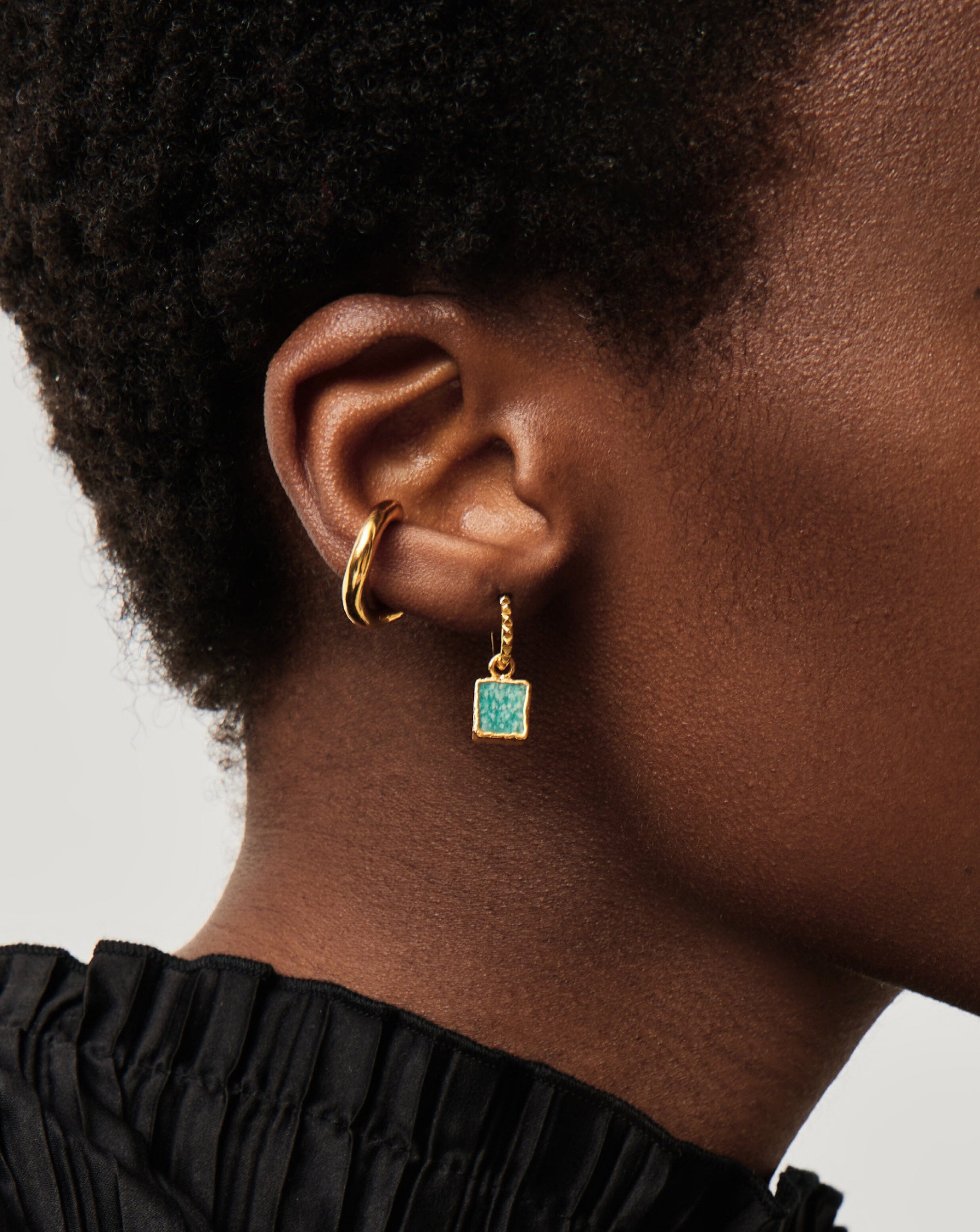 Mini Pyramid Charm Hoop Earrings | 18k Gold Vermeil/Amazonite Earrings Missoma 