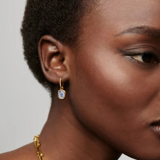 Mini Pyramid Charm Hoop Earrings | 18k Gold Vermeil/Rainbow Moonstone Earrings Missoma 