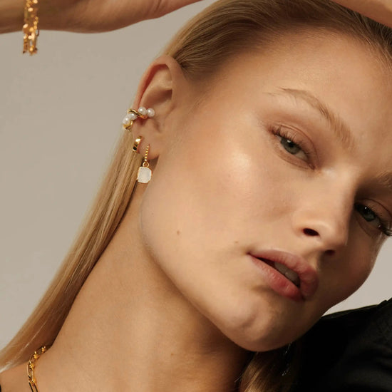 Mini Pyramid Charm Hoop Earrings | 18k Gold Vermeil/Rainbow Moonstone Earrings Missoma 