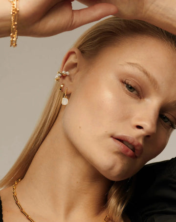Mini Pyramid Charm Hoop Earrings | 18k Gold Vermeil/Rainbow Moonstone Earrings Missoma 