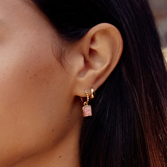 Mini Pyramid Charm Hoop Earrings | 18k Gold Vermeil/Rhodochrosite Earrings Missoma 