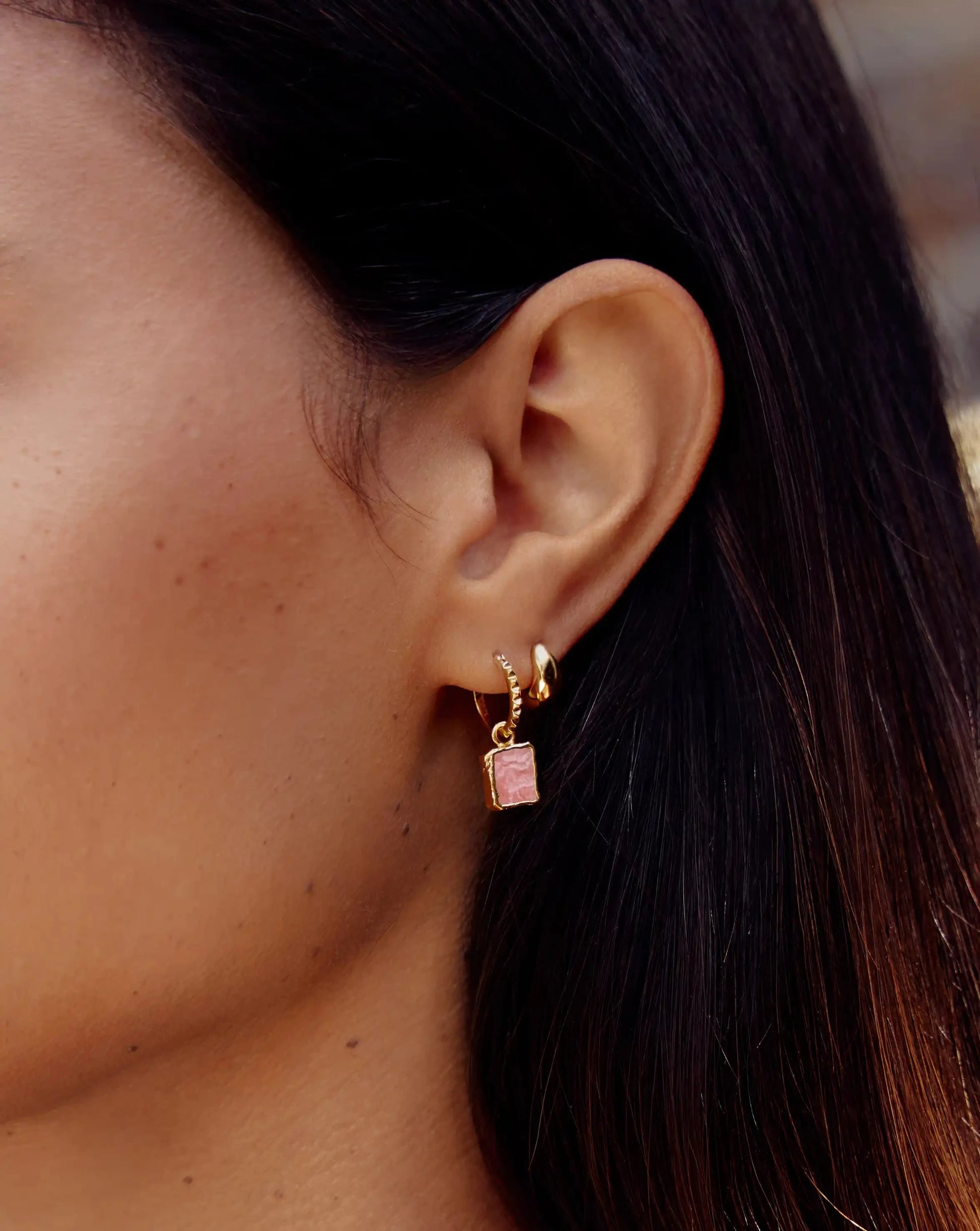 Mini Pyramid Charm Hoop Earrings | 18k Gold Vermeil/Rhodochrosite Earrings Missoma 