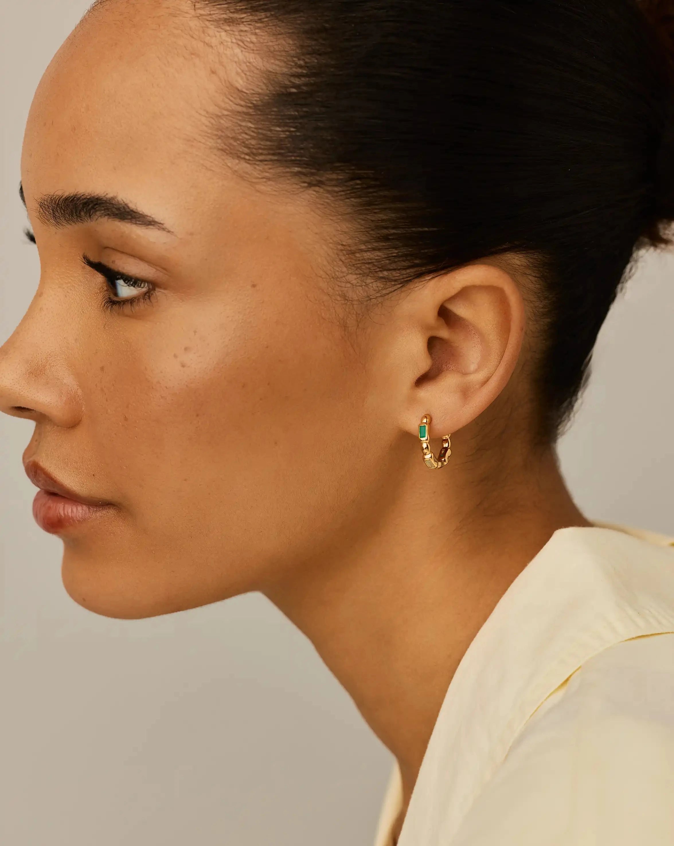 Molten Gemstone Baguette Small Hoop Earrings | 18k Gold Plated/Blue and Green Onyx Earrings Missoma 