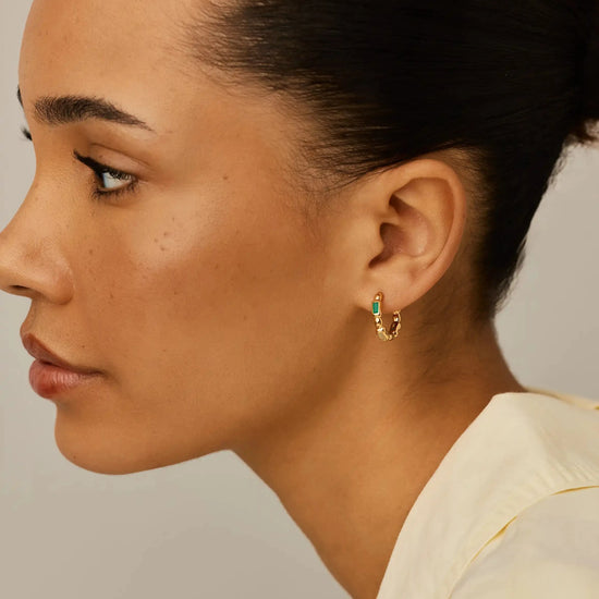 Molten Gemstone Baguette Small Hoop Earrings | 18k Gold Plated/Blue and Green Onyx Earrings Missoma 