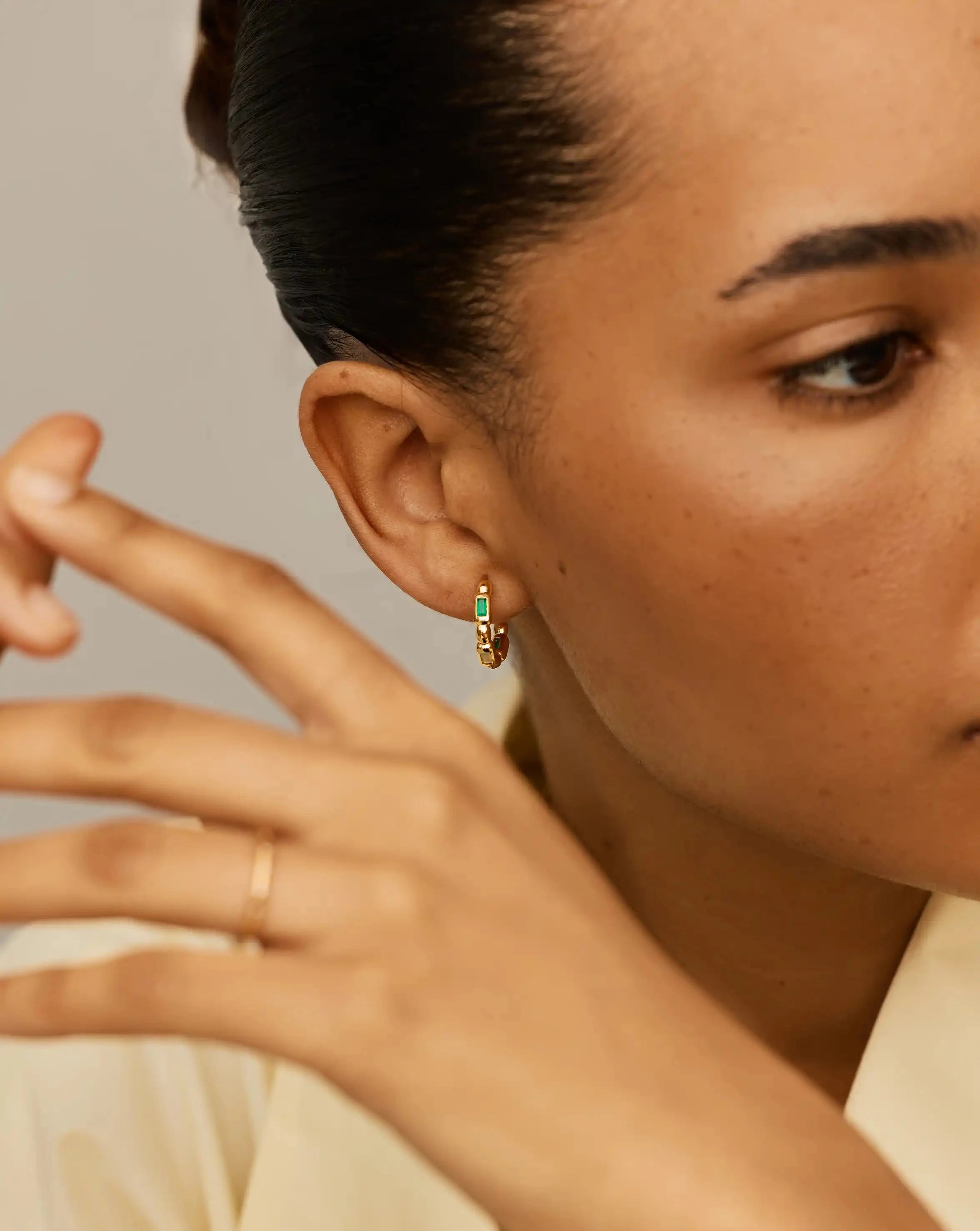 Molten Gemstone Baguette Small Hoop Earrings | 18k Gold Plated/Blue and Green Onyx Earrings Missoma 