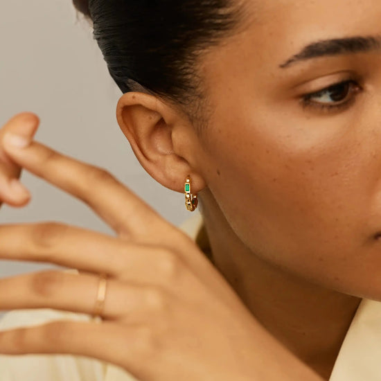 Molten Gemstone Baguette Small Hoop Earrings | 18k Gold Plated/Blue and Green Onyx Earrings Missoma 