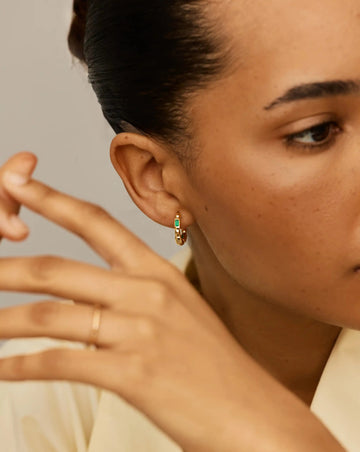 Molten Gemstone Baguette Small Hoop Earrings | 18k Gold Plated/Blue and Green Onyx Earrings Missoma 