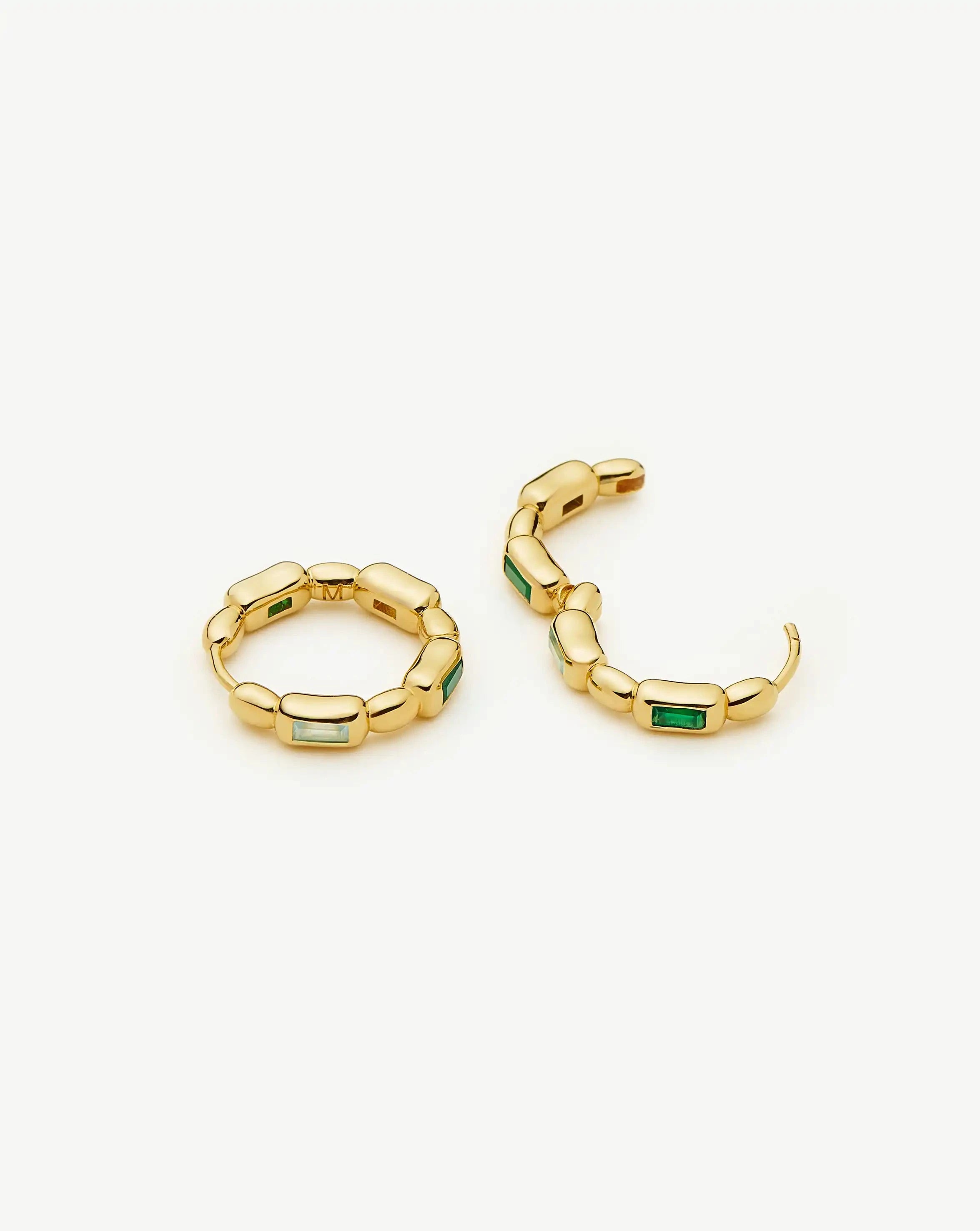 Molten Gemstone Baguette Small Hoop Earrings | 18k Gold Plated/Blue and Green Onyx Earrings Missoma 