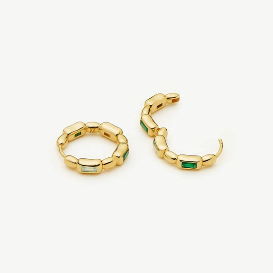 Molten Gemstone Baguette Small Hoop Earrings | 18k Gold Plated/Blue and Green Onyx Earrings Missoma 