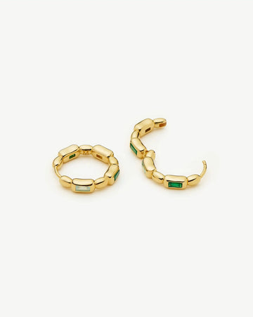 Molten Gemstone Baguette Small Hoop Earrings | 18k Gold Plated/Blue and Green Onyx Earrings Missoma 