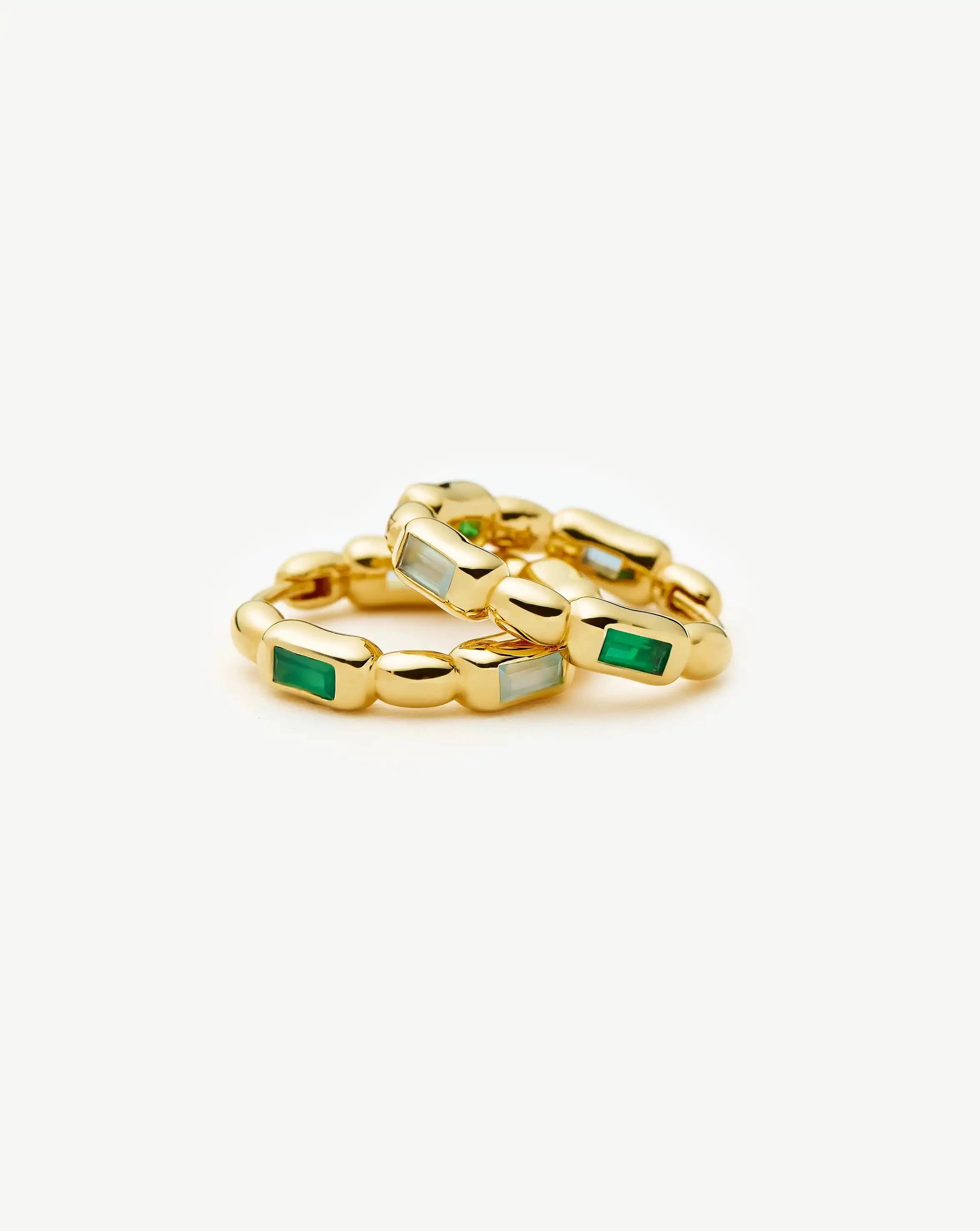 Molten Gemstone Baguette Small Hoop Earrings | 18k Gold Plated/Blue and Green Onyx Earrings Missoma 