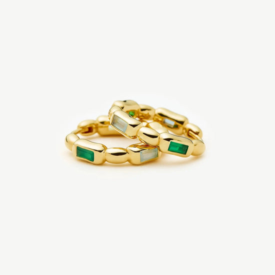 Molten Gemstone Baguette Small Hoop Earrings | 18k Gold Plated/Blue and Green Onyx Earrings Missoma 