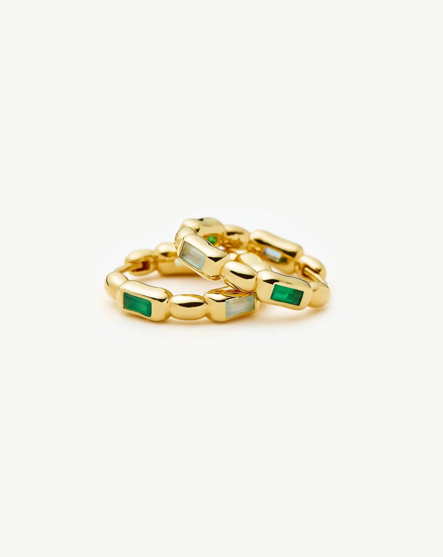 Molten Gemstone Baguette Small Hoop Earrings | 18k Gold Plated/Blue and Green Onyx Earrings Missoma 