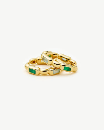 Molten Gemstone Baguette Small Hoop Earrings | 18k Gold Plated/Blue and Green Onyx Earrings Missoma 