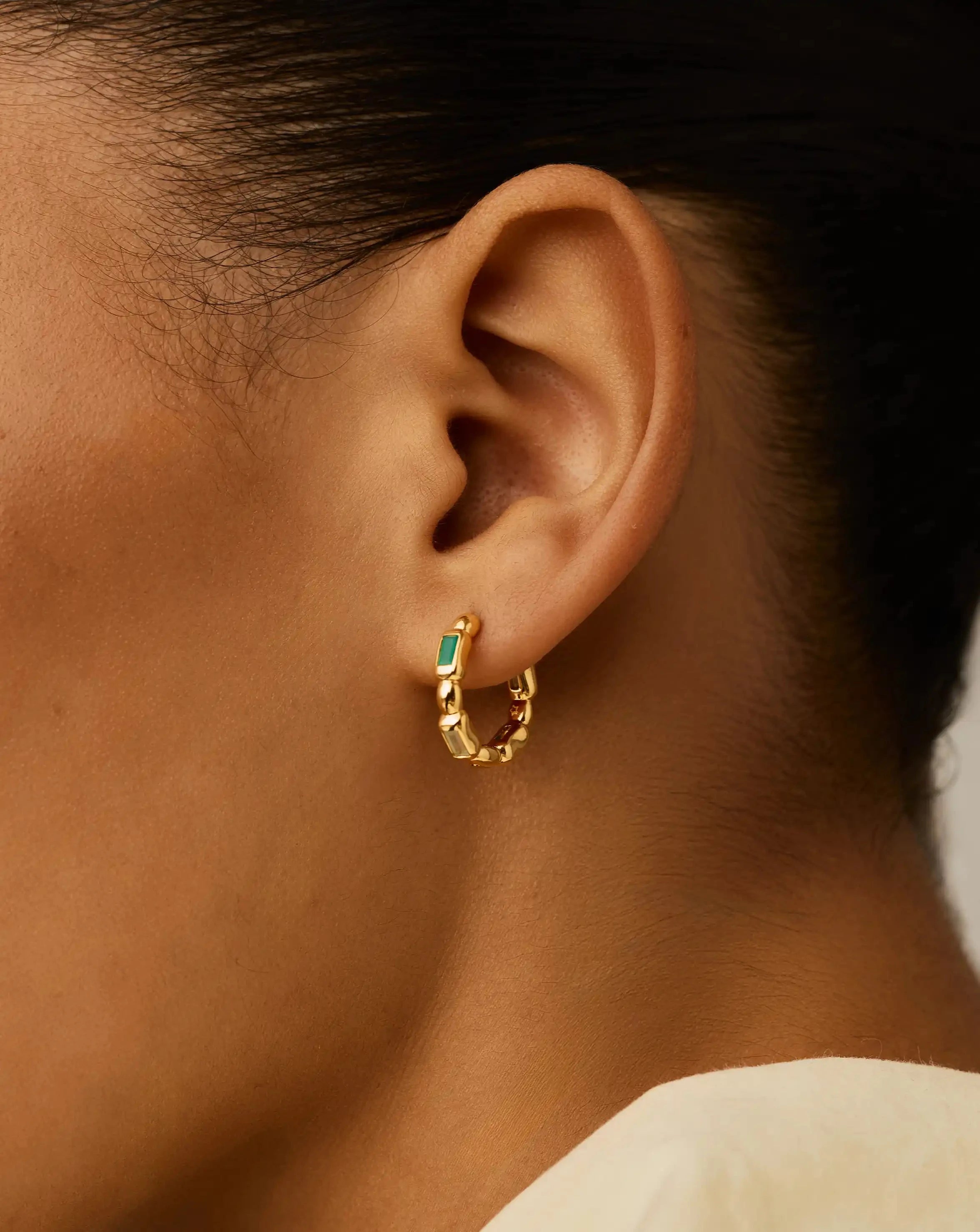 Molten Gemstone Baguette Small Hoop Earrings | 18k Gold Plated/Blue and Green Onyx Earrings Missoma 