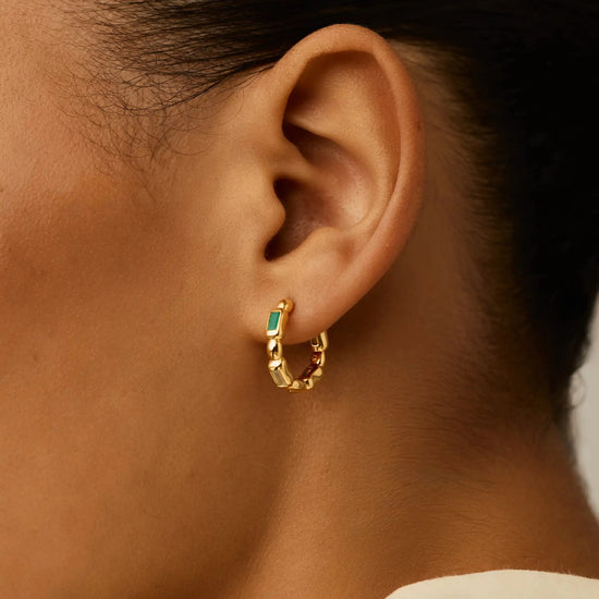 Molten Gemstone Baguette Small Hoop Earrings | 18k Gold Plated/Blue and Green Onyx Earrings Missoma 